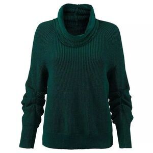 Women's Cabi # 3532 Cowl Pullover Forest Green Ruched Sleeve Sweater Size Small
